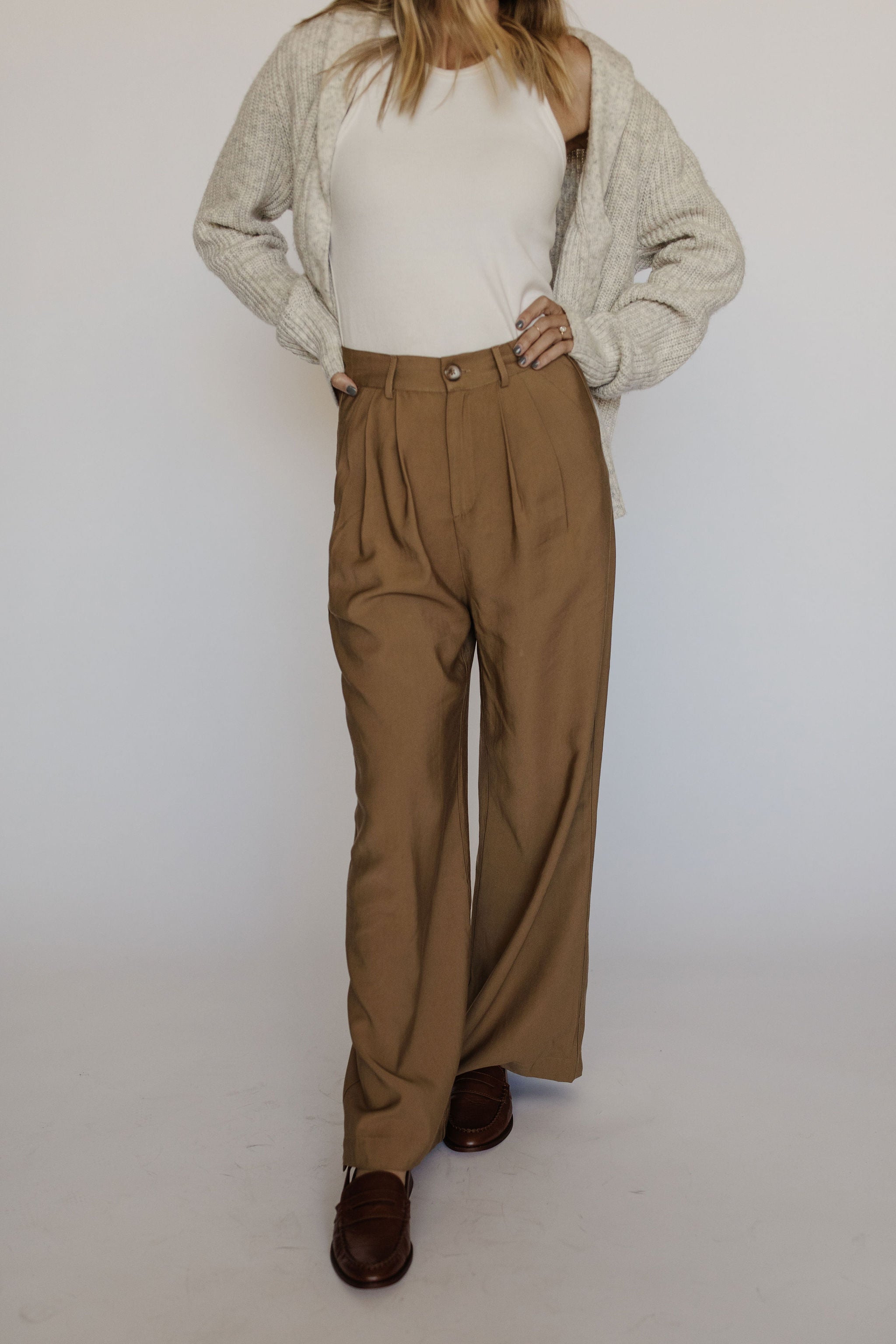 High Waist Ribbon Tie Pants - Camel – Fashion House Boutique