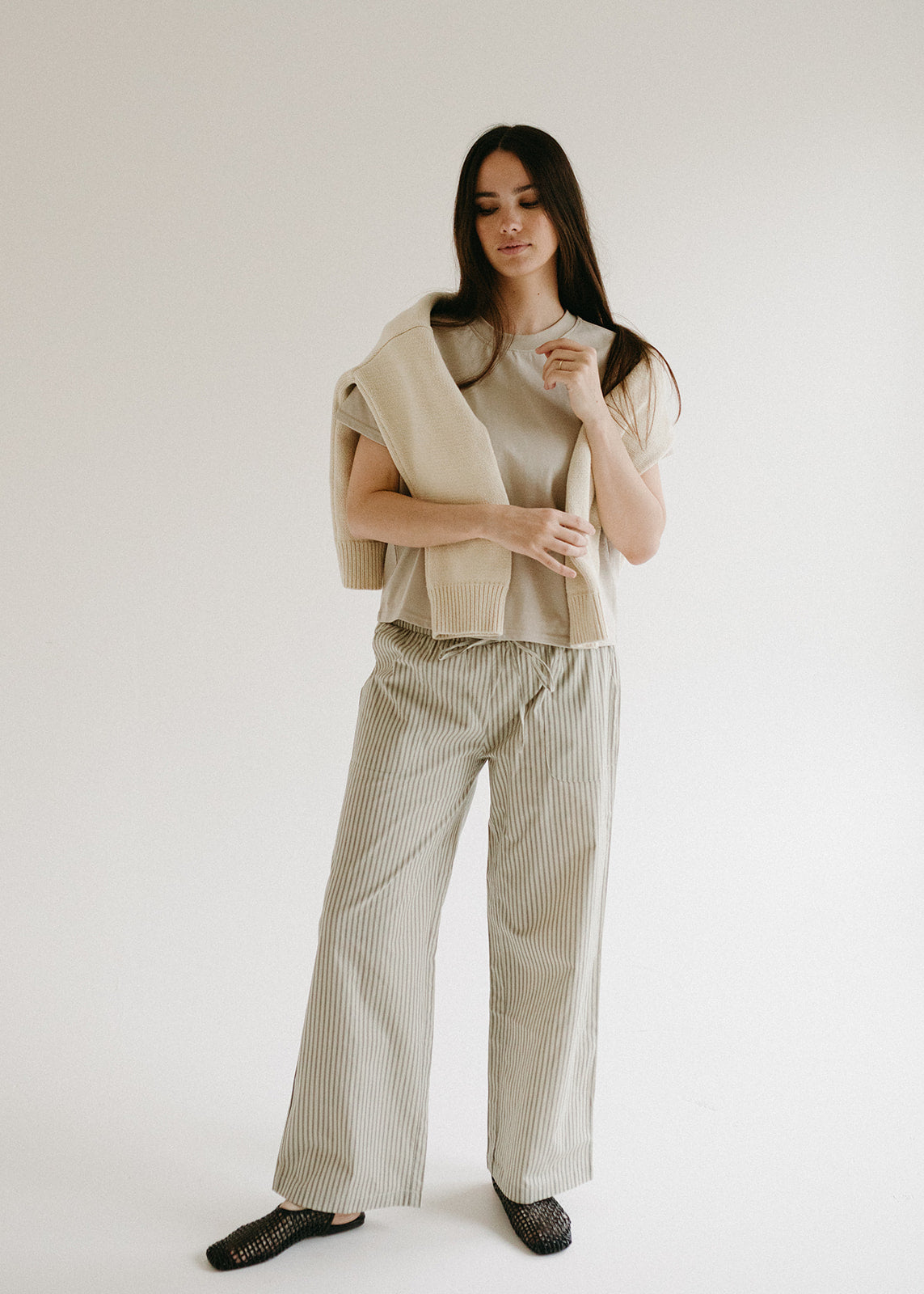 The Nellie Beige Striped Pants