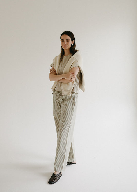 The Nellie Beige Striped Pants