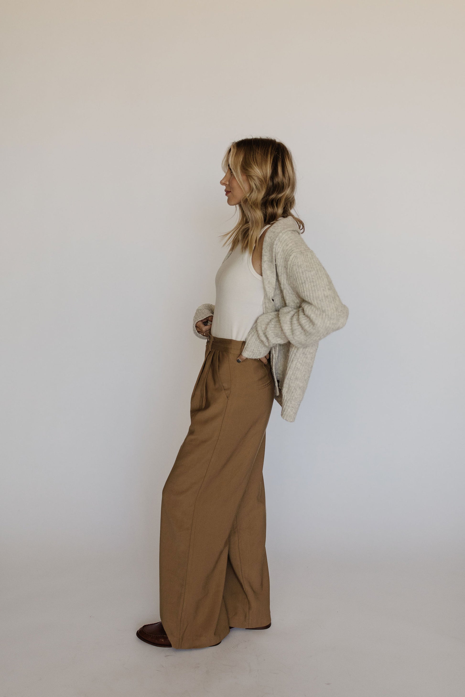Camel flat-front stretch essential Women Trousers | Sumissura